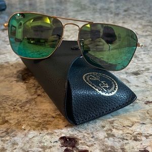 Rayban Caravan Gold frame with green flash lenses